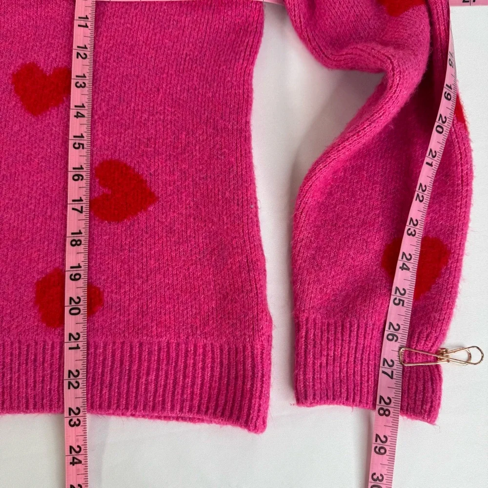 CeCe V-Neck Heart Jacquard Button Up Cardigan Sweater Size Large